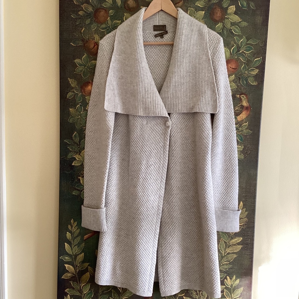 Mantovani Studio 100% Italian Cashmere Long Sweater Duster Coat Light Gray Soft